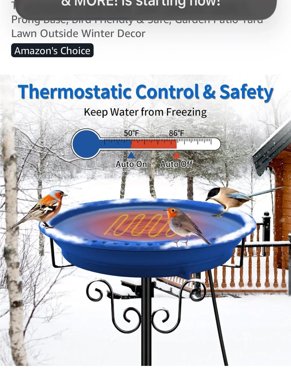 Heated Bird Bath for Outdoors Winter, 100W Heated Birdbath with Stake Blue041